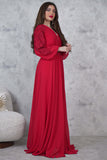 فستان سهرة شيفون مزين بالفصوص لون احمر