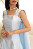 Evening dress with cape sleeves decorated with crystals 