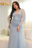 Tulle evening dress with side train 