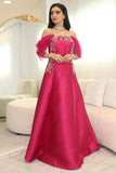 Evening dress decorated with crystals off the shoulder 