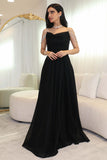 Black Draped Shiny Crystal Sleeve Evening Dress