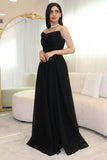 Black Draped Shiny Crystal Sleeve Evening Dress