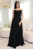 Black Draped Shiny Crystal Sleeve Evening Dress