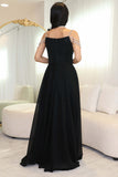 Black Draped Shiny Crystal Sleeve Evening Dress