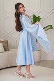 Sky Blue Embroidered Cape Sleeve Midi Dress 