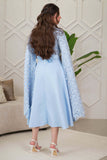 Sky Blue Embroidered Cape Sleeve Midi Dress 