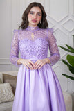 Sequin embroidered tulle midi dress in mauve 