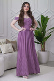 Off shoulder long dress with pleats in purple 