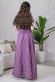 Off shoulder long dress with pleats in purple 