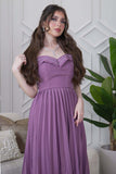 Off shoulder long dress with pleats in purple 