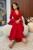 Red Draped Maxi Dress with Beads 