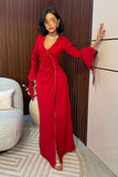 Red Draped Maxi Dress with Beads 