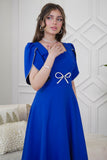 Blue Beaded Short Sleeve Midi Dress 