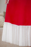 Red Beaded Short Sleeve Midi Dress 