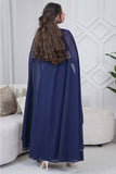 Long chiffon dress embroidered with a scarf in navy blue 