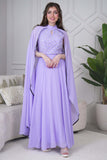 Long chiffon dress embroidered with a purple scarf 