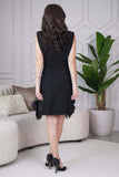 Classic short dress with prominent flowers in black 