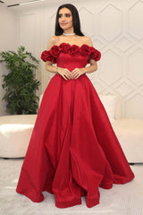 Off-shoulder taffeta evening dress 