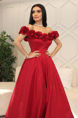 Off-shoulder taffeta evening dress 