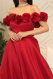 Off-shoulder taffeta evening dress 