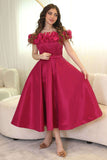 Off-shoulder taffeta evening dress 