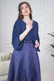 Long draped dress with pearls in navy blue 