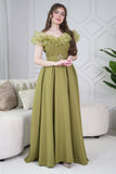 Off Shoulder Long Dress with Green Roses 