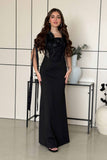 Black long corset dress with bow 