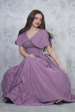 Pleated maxi dress with side ties in mauve 