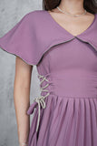 Pleated maxi dress with side ties in mauve 