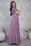 Pleated maxi dress with side ties in mauve 