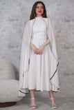 Elegant midi dress with a cape design and embellished with beads 