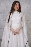 Elegant midi dress with a cape design and embellished with beads 