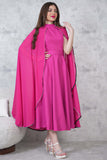 Elegant midi dress with a cape design and embellished with beads 