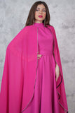 Elegant midi dress with a cape design and embellished with beads 