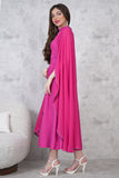 Elegant midi dress with a cape design and embellished with beads 