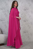 Elegant dress with a cape design decorated with beads 