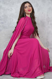 Elegant dress with a cape design decorated with beads 