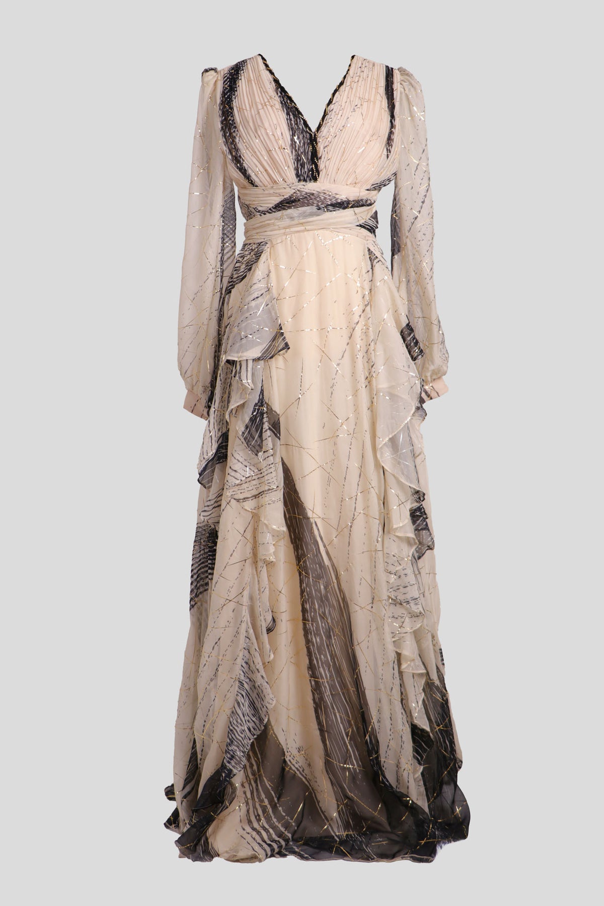 Long chiffon dress with ruffles 