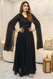Long evening dress with cape sleeves 