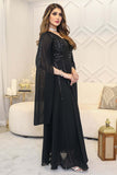 Long evening dress with cape sleeves 