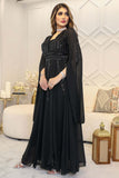 Long evening dress with cape sleeves 