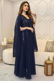 Long evening dress with cape sleeves 