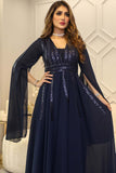 Long evening dress with cape sleeves 