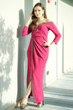 Fuchsia Jersey Wrap Dress with Crystal Ribbon