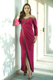 Fuchsia Jersey Wrap Dress with Crystal Ribbon