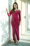 Fuchsia Jersey Wrap Dress with Crystal Ribbon