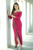 Fuchsia Jersey Wrap Dress with Crystal Ribbon