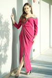 Fuchsia Jersey Wrap Dress with Crystal Ribbon