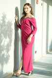 Fuchsia Jersey Wrap Dress with Crystal Ribbon